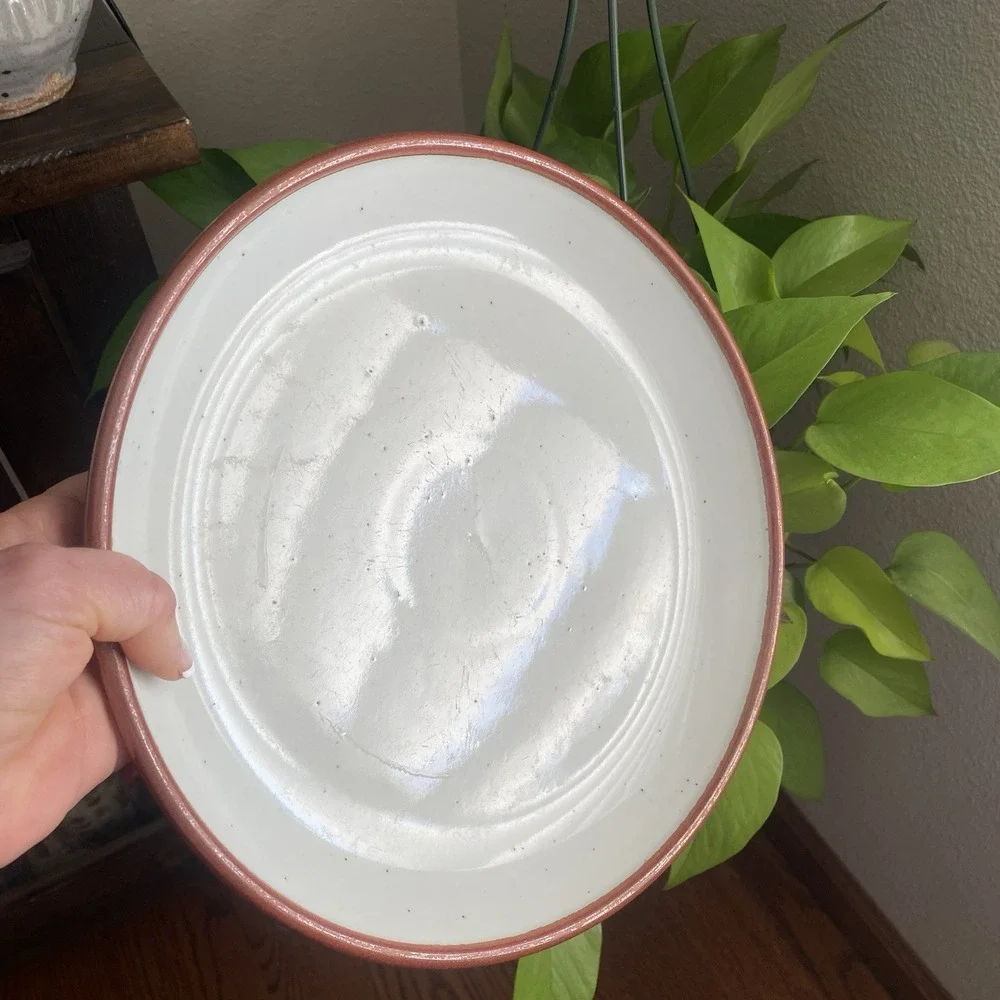 Lauffer Dinner Plate Ovenproof Stoneware Brown Trim Speckled Curry Japan 10.5